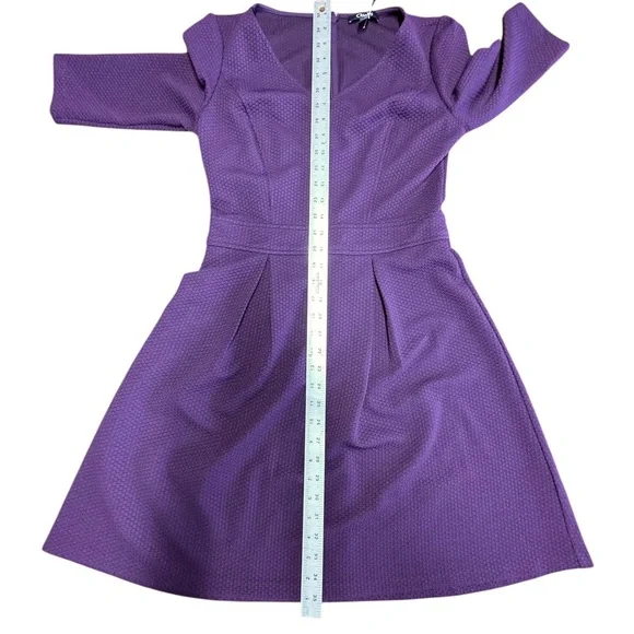 Chaps Women’s Purple Fit & Flare Textured 3/4 Sleeve V-Neck Party Dress Sz 6 NWT - Picture 10 of 11